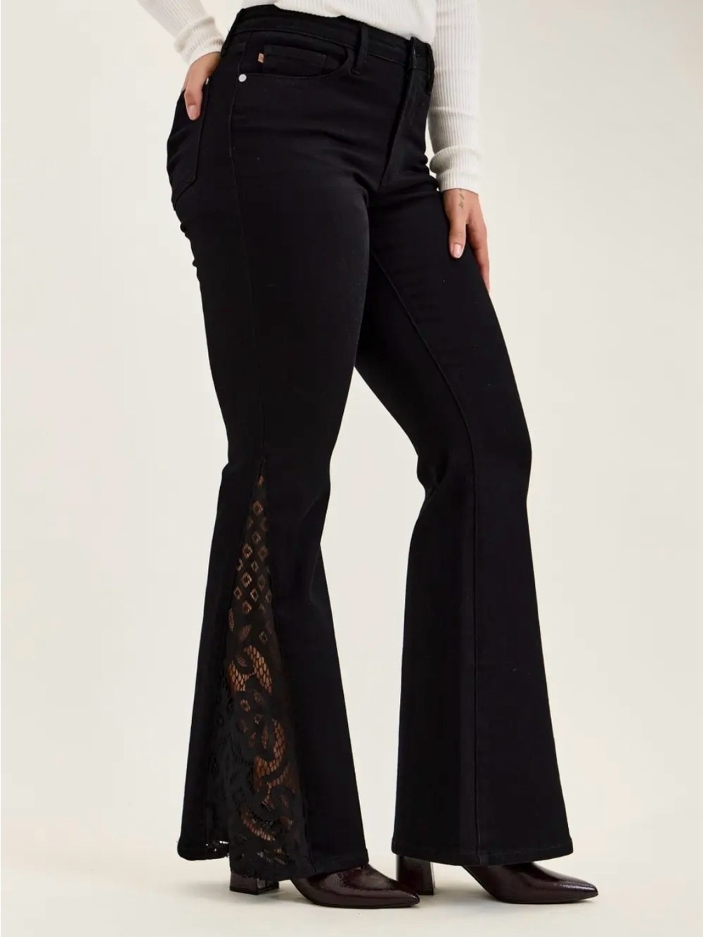 Judy Blue Black Lace-Panel Flare Jeans